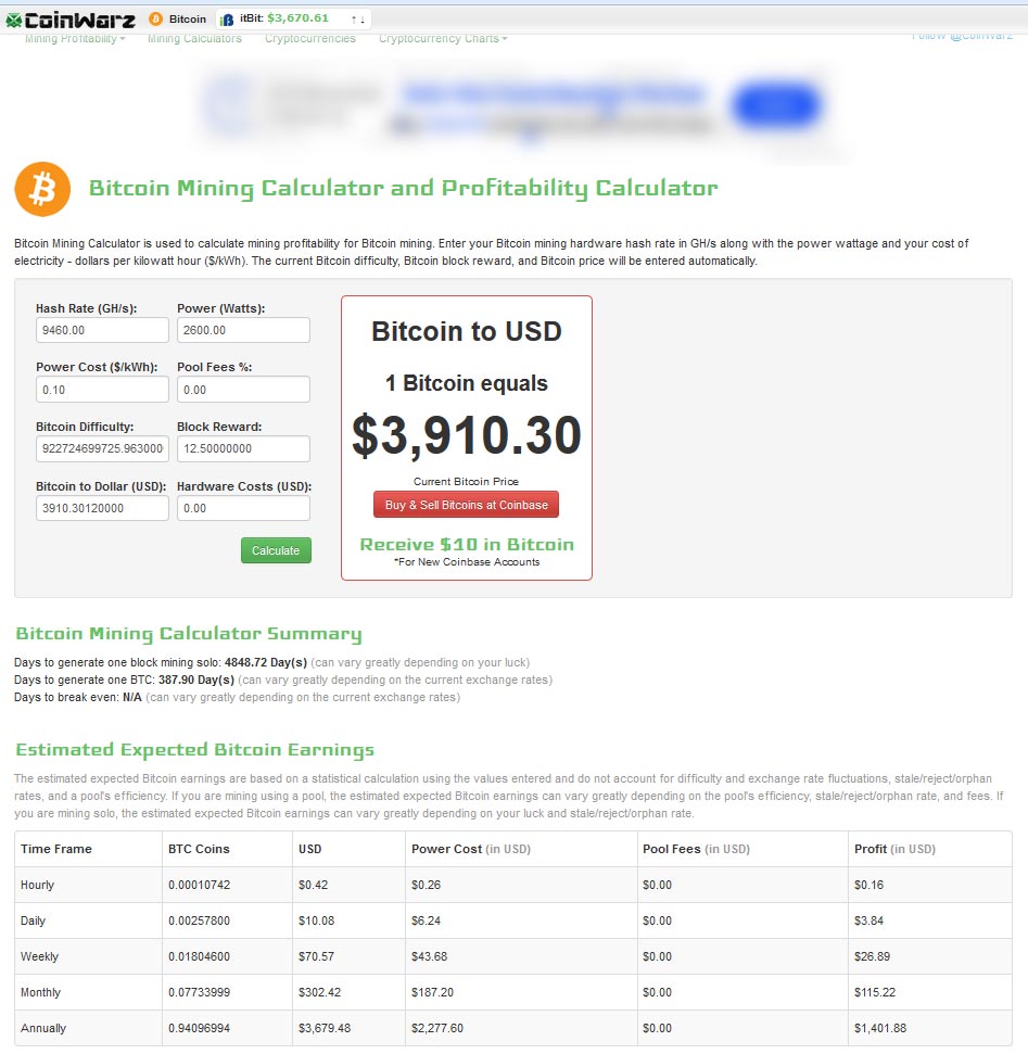 coinwarz calculator bitcoin